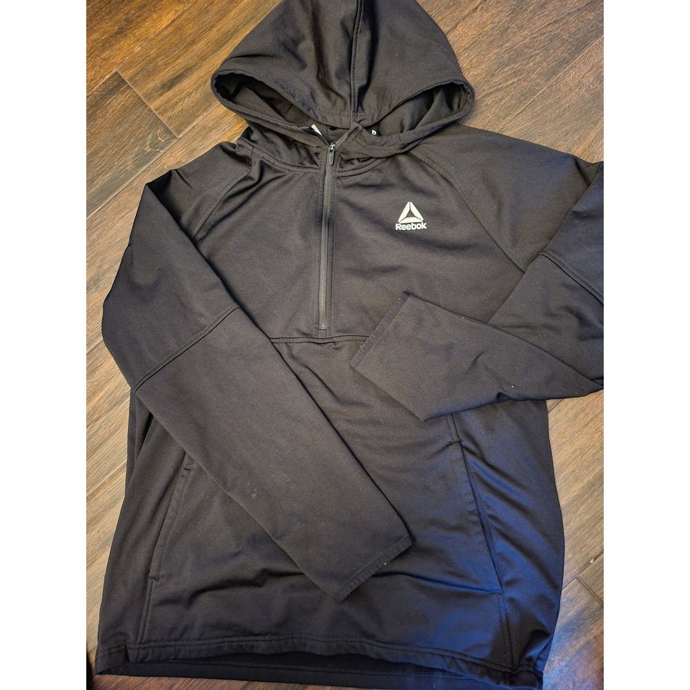 Reebok Mens Black Quarter Zip Hooded Pullover Sweatshirt Large REM233FH20 718